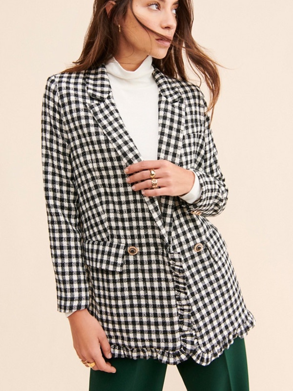 Sister Jane Postmark Ruffle Black Gingahm TweedBlazer 25744